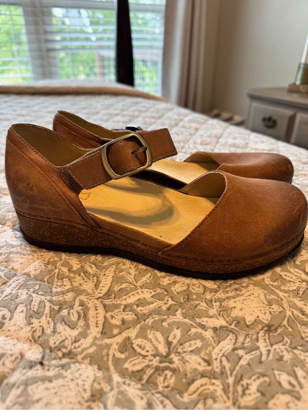 Dansko Cognac Brown Mary Jane Clogs with Buckle Strap